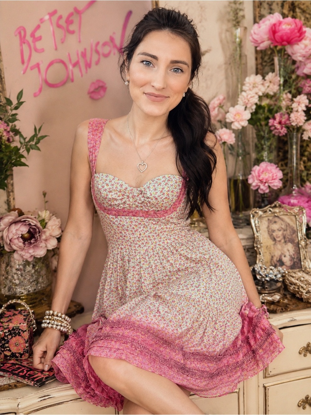 Vintage Cotton Betsey Johnson Pink Floral Sundress